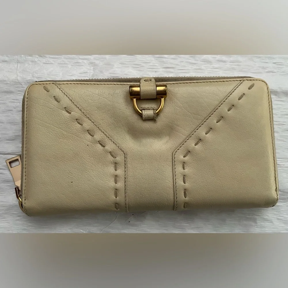 Yves Saint Laurent Tan Wallet with Gold Detail
